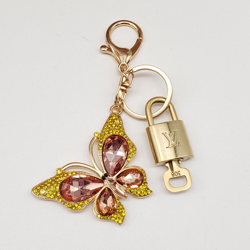 LV Gold Padlock & Key 🔒 Authentic Louis Vuitton Bag Unbranded Butterfly Charm